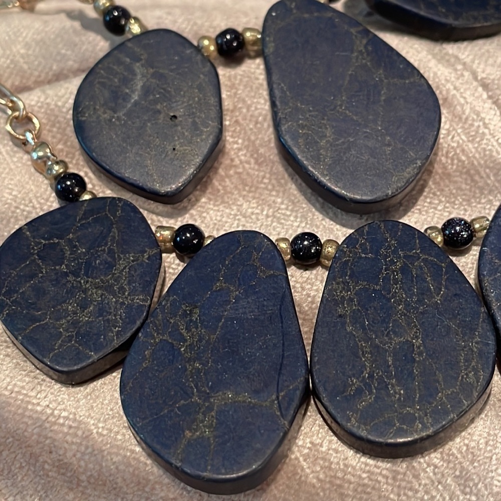 Black & Gold Double Layer Statement Necklace 16-1… - image 5